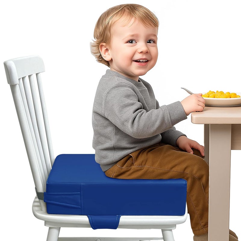 AAAini Toddler Booster Seat for Dining Table – PU Washable Cushion with Double Safe Straps, Non-Slip Bottom, Portable Travel Booster Seat for Toddlers (Dark Blue) - Image 5
